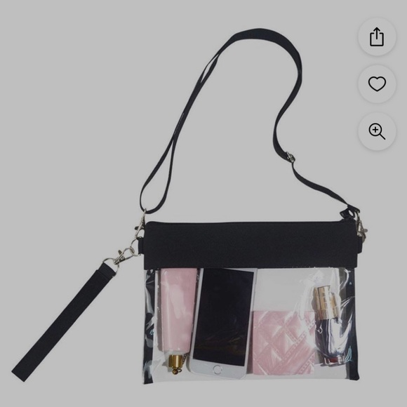 Handbags - Clear Crossbody Bag with Black Faux Leather Trim